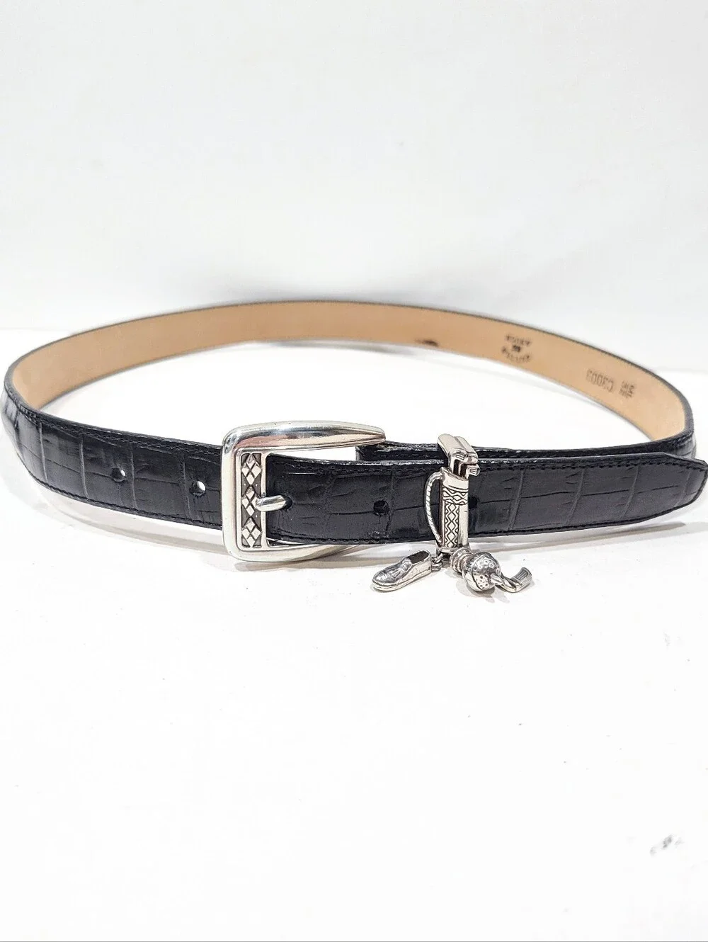 Brighton Black Croc Embossed Leather Belt Golf Charms Accent Women's Size ML 32